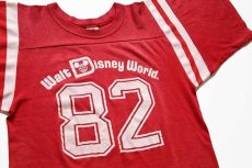 画像1: 80s USA製 Collegiate Pacific Walt Disney World 82 ナンバリング フロッキープリント フットボールTシャツ 赤 S (1)