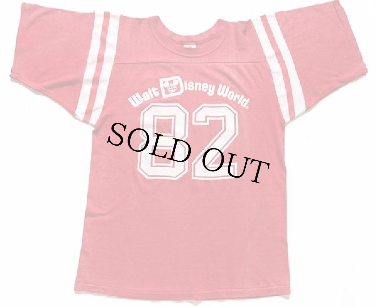 画像1: 80s USA製 Collegiate Pacific Walt Disney World 82 ナンバリング フロッキープリント フットボールTシャツ 赤 S (1)