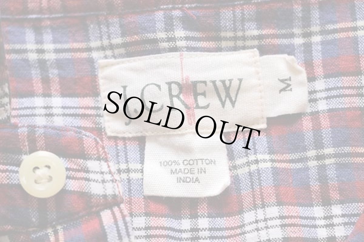 画像4: 90s J.CREW タータンチェック 半袖 オックスフォード コットンシャツ M★インド綿 (4)