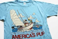 画像1: 80s スヌーピー ウッドストック AMERICA'S PUP Tシャツ 水色 (1)