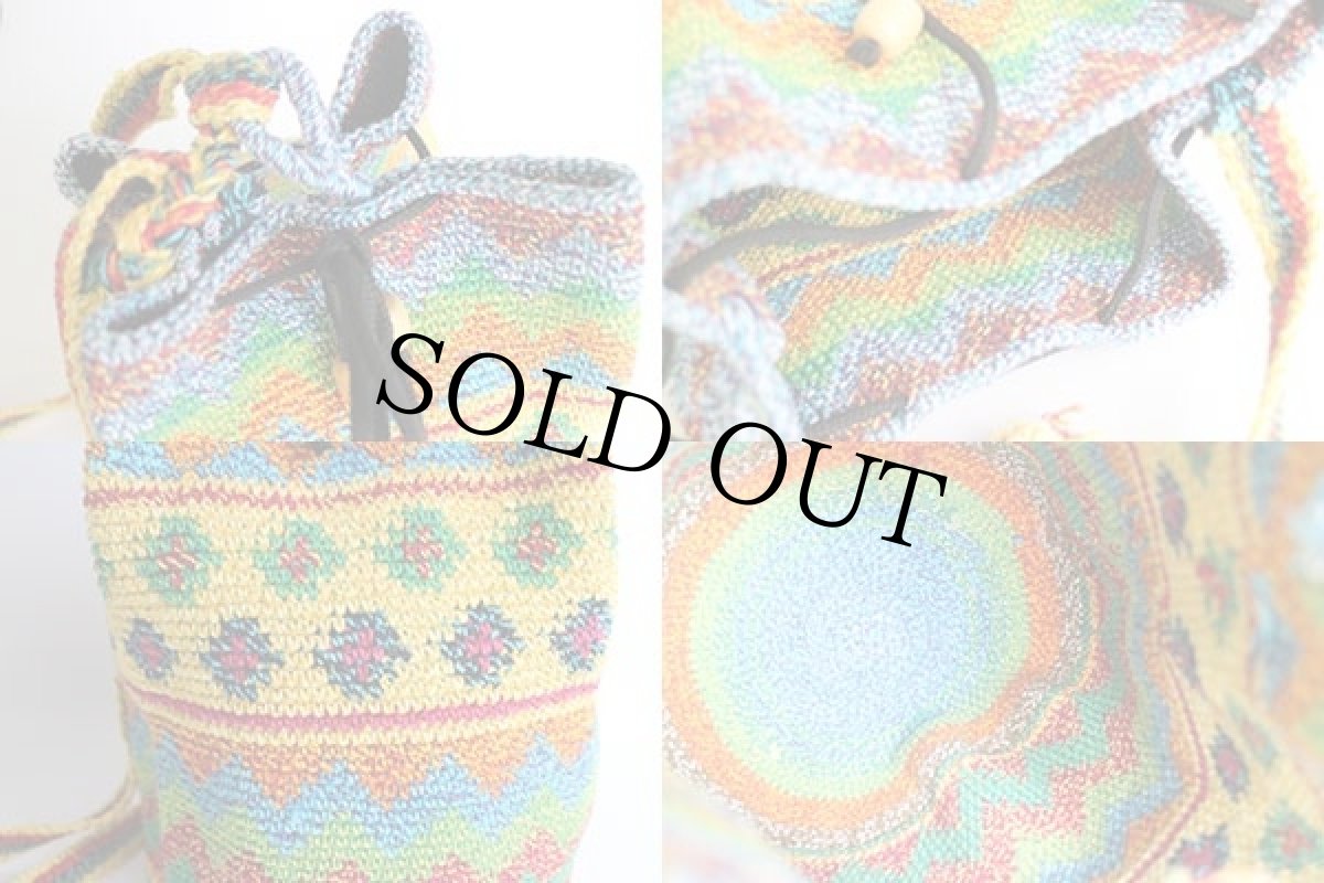 画像5: ハンドメイド フォークロア柄 バケツ型 編み込み ショルダーバッグ (5)