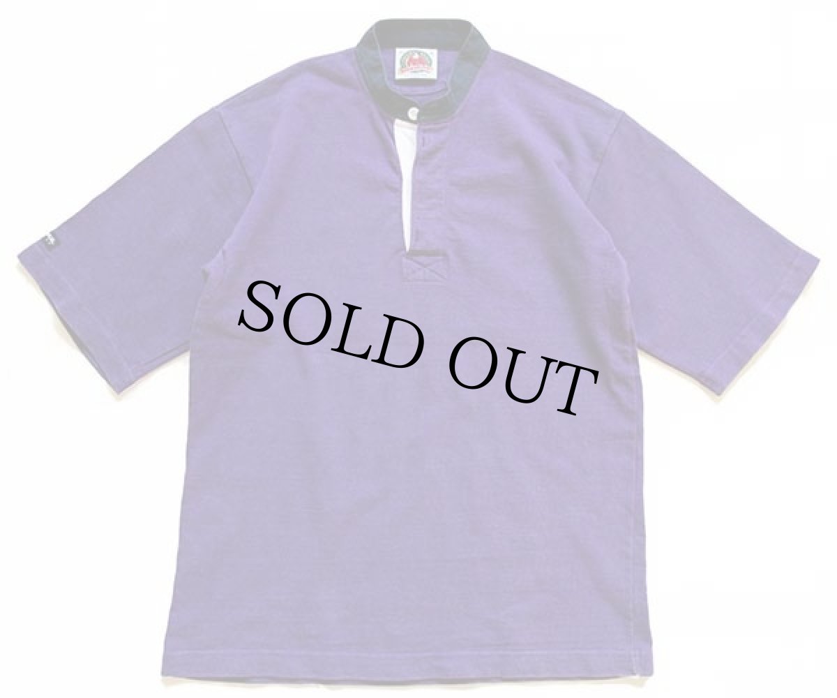画像1: カナダ製 BARBARIANバーバリアン バンドカラー 半袖 コットン ラガーシャツ 紫×紺 M (1)