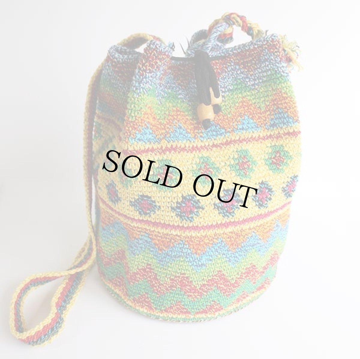 画像2: ハンドメイド フォークロア柄 バケツ型 編み込み ショルダーバッグ (2)