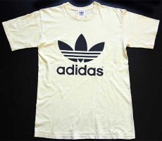 画像2: 90s USA製 adidasアディダス トレフォイル ビッグロゴ 両面プリント コットンTシャツ 薄黄 S (2)