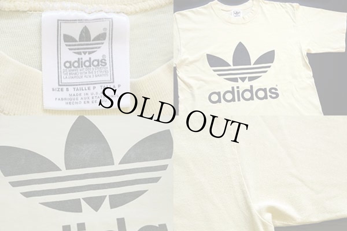 画像4: 90s USA製 adidasアディダス トレフォイル ビッグロゴ 両面プリント コットンTシャツ 薄黄 S (4)