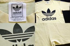 画像4: 90s USA製 adidasアディダス トレフォイル ビッグロゴ 両面プリント コットンTシャツ 薄黄 S (4)