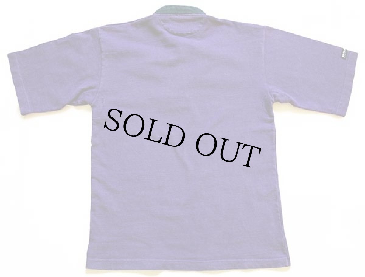 画像2: カナダ製 BARBARIANバーバリアン バンドカラー 半袖 コットン ラガーシャツ 紫×紺 M (2)