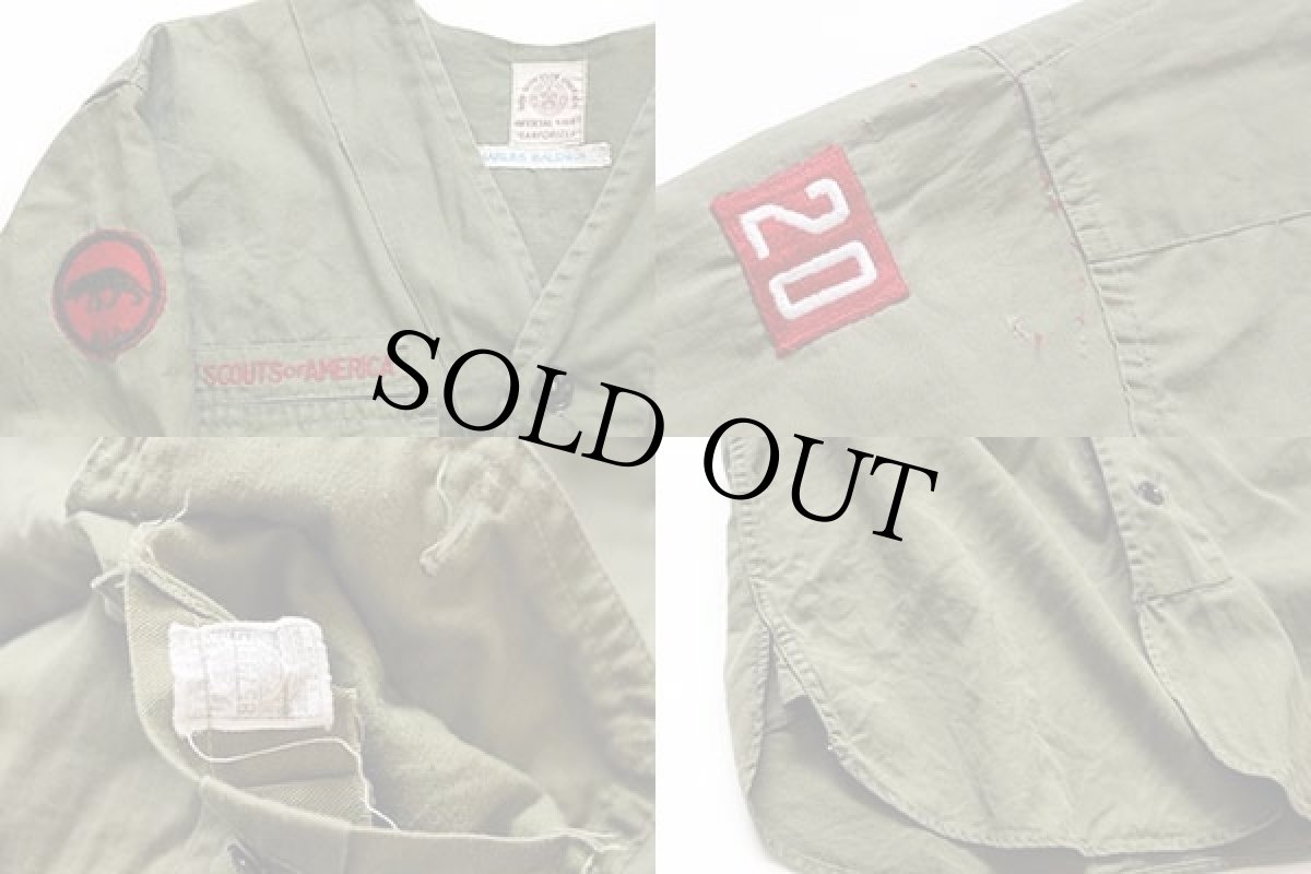 画像3: 50s BSA ボーイスカウト パッチ&マチ付き ノーカラー 半袖 コットンポプリンシャツ オリーブ キッズ (3)