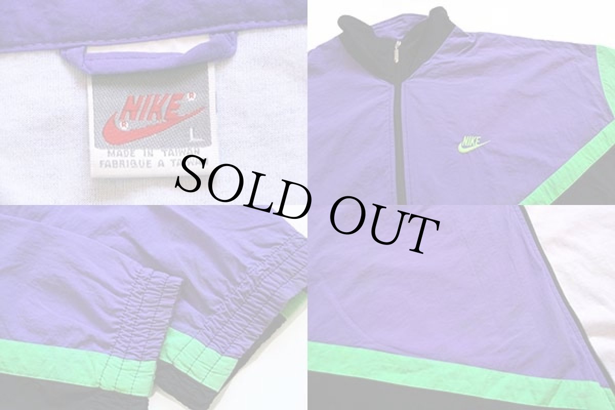 画像3: 90s NIKEナイキ マルチカラー 切り替え ナイロンジャケット 紫×黒×蛍光 黄緑 L (3)