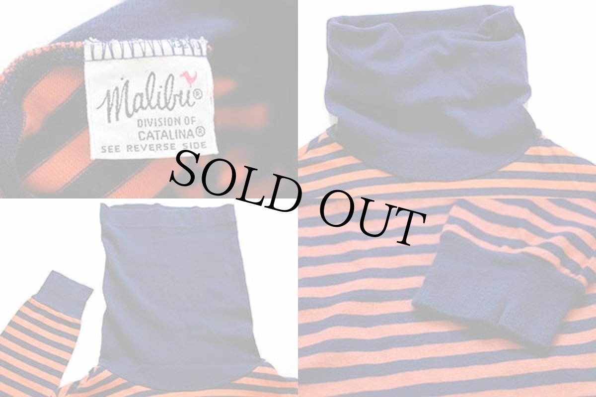 画像3: 70s malibu ボーダー タートルネック カットソー ネイビー×オレンジ M (3)