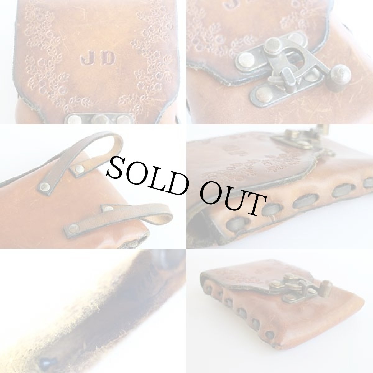 画像4: 70s ハンドクラフト 花柄 カービング レザー ベルトポーチ 茶 (4)