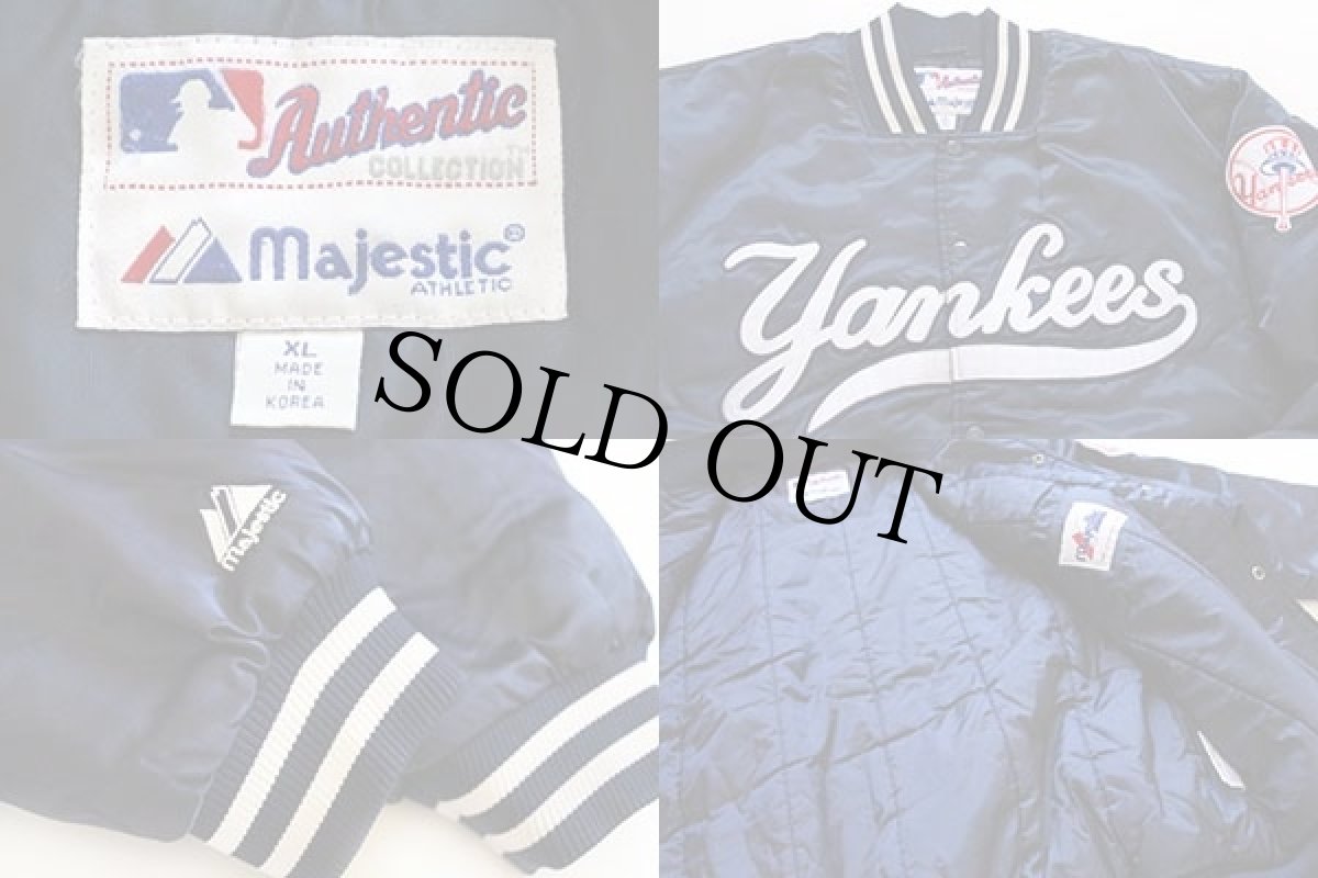 画像3: 90s Majestic MLB New York Yankees ニューヨーク ヤンキース ナイロンスタジャン 紺 XL (3)