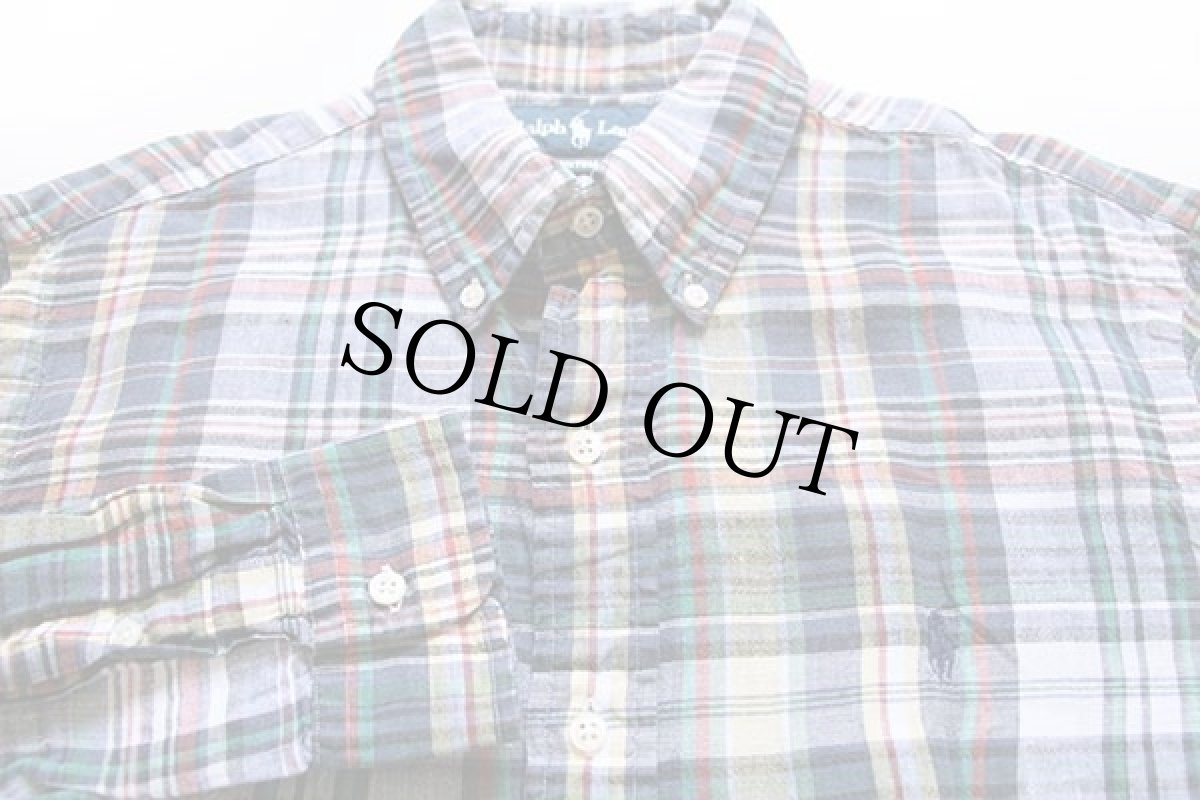 画像4: 90s ラルフローレン マドラスチェック ボタンダウン リネンシャツ M (4)