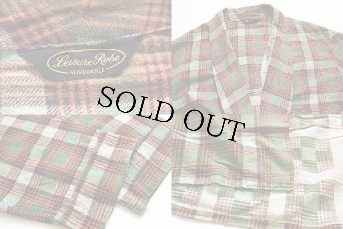 画像4: 60s Leisure Robe チェック ショールカラー プリントネル ガウン (4)