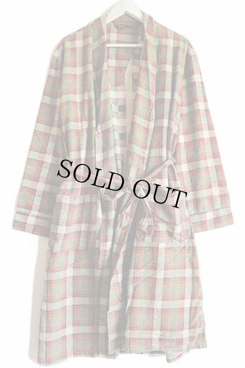 画像2: 60s Leisure Robe チェック ショールカラー プリントネル ガウン (2)