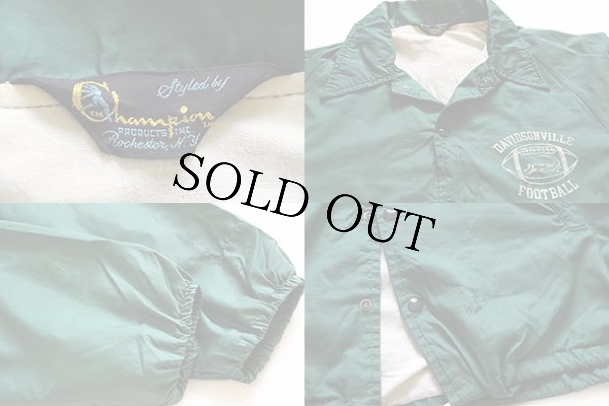 画像3: 70s USA製 Championチャンピオン ランタグ DAVIDSONVILLE FOOTBALL ナイロン コーチジャケット 緑 (3)