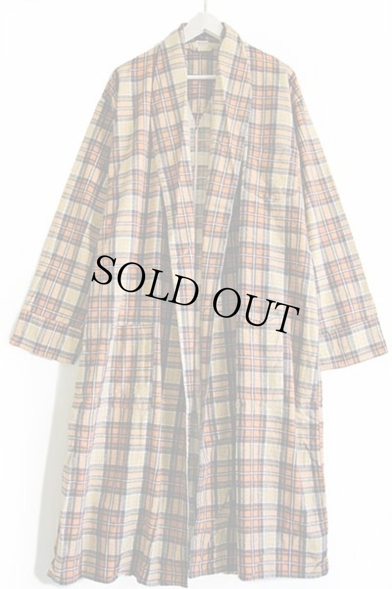 画像2: 50s Hadson チェック ショールカラー プリントネル ガウン XL (2)