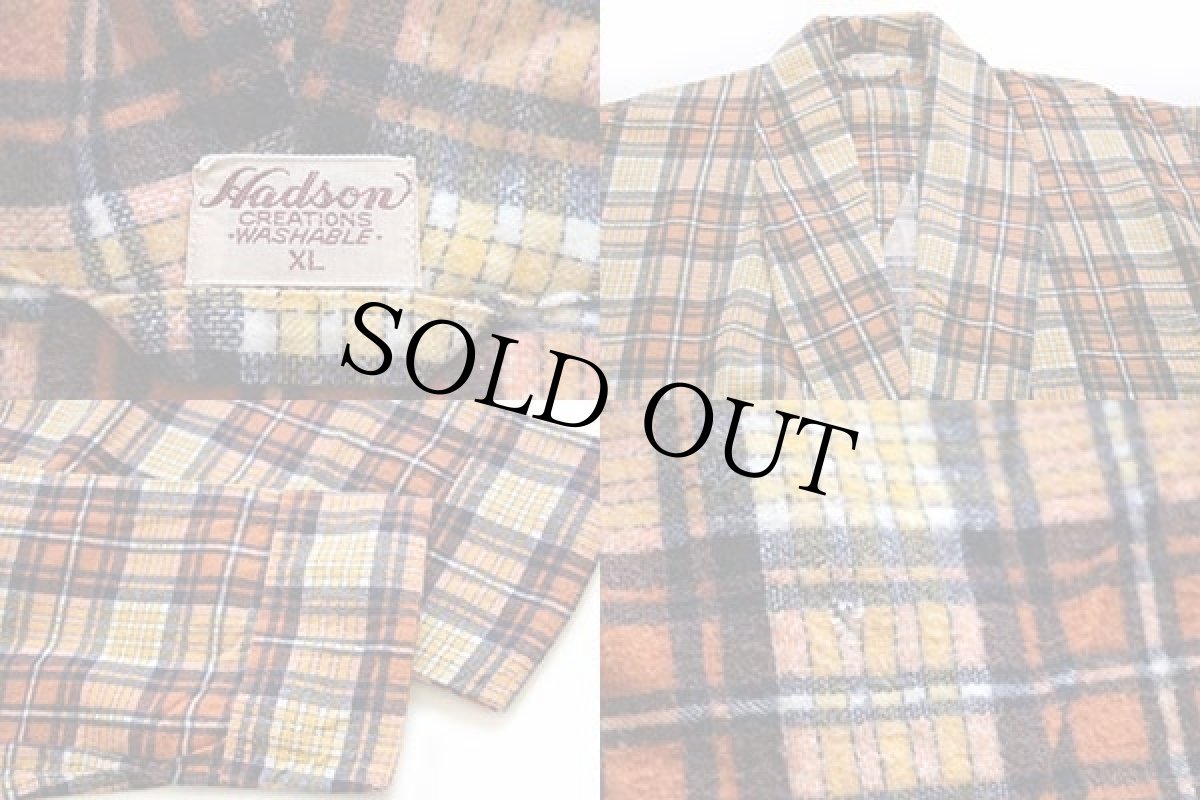 画像4: 50s Hadson チェック ショールカラー プリントネル ガウン XL (4)