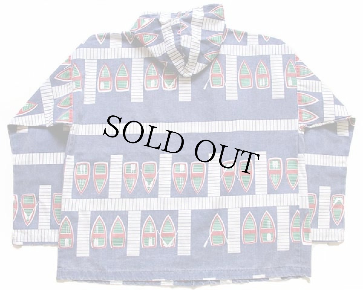 画像2: 90s USA製 MICHIGAN RAGミシガンラグ ボート 総柄 パーカー (2)