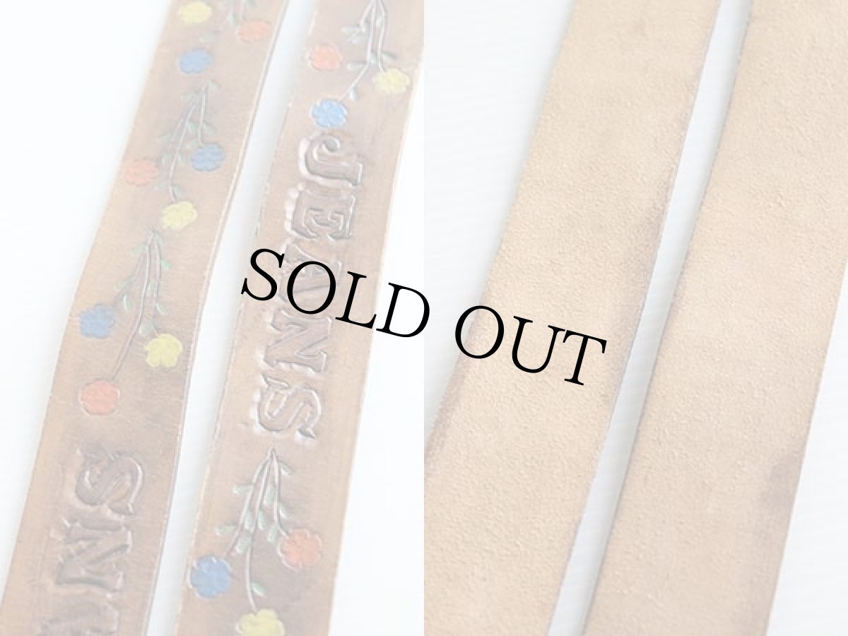 画像3: 70s JEANS 花柄 カービング ペイント レザーベルト 茶★1075 (3)