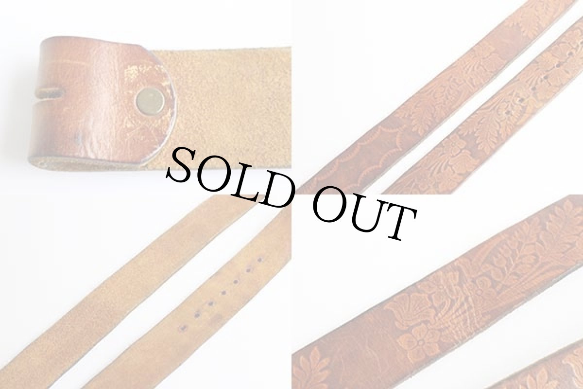 画像3: 70s 花柄 カービング レザーベルト 茶 36★1271 (3)