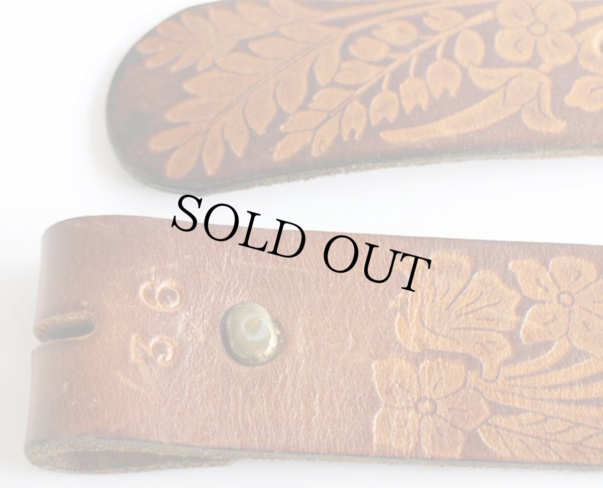 画像2: 70s 花柄 カービング レザーベルト 茶 36★1271 (2)