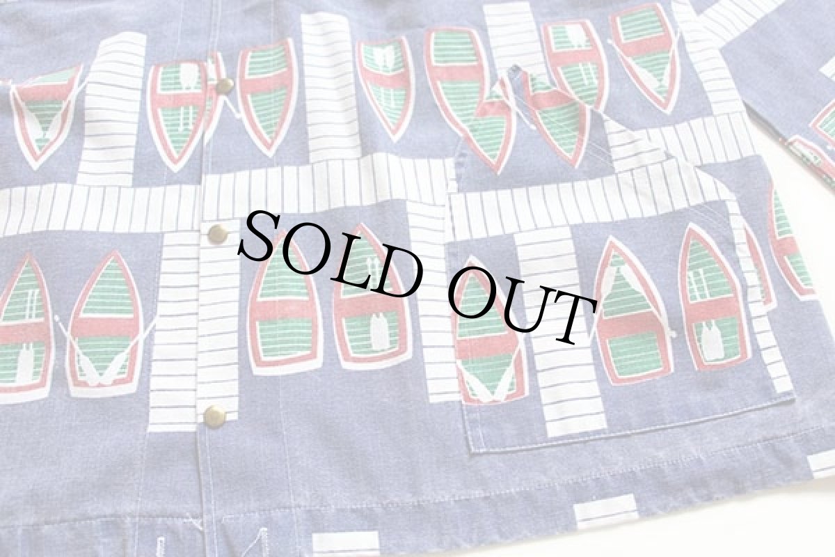 画像5: 90s USA製 MICHIGAN RAGミシガンラグ ボート 総柄 パーカー (5)