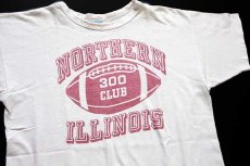 画像1: 70s USA製 Championチャンピオン NORTHERN ILLINOIS 三段中抜き 染み込みプリント コットンTシャツ 白 XL (1)