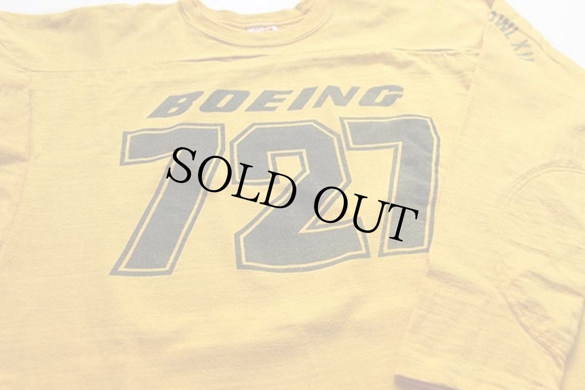画像3: 70s USA製 MASON BOEING 727 SUPER BOWL 染み込みプリント コットン フットボールTシャツ 黄 L (3)