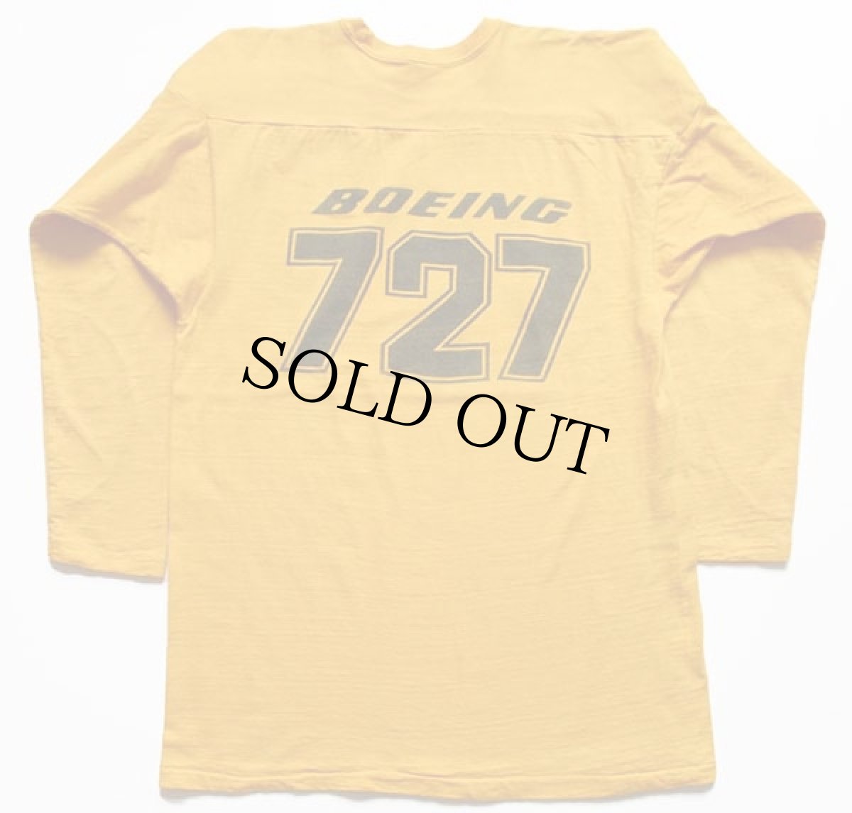 画像2: 70s USA製 MASON BOEING 727 SUPER BOWL 染み込みプリント コットン フットボールTシャツ 黄 L (2)