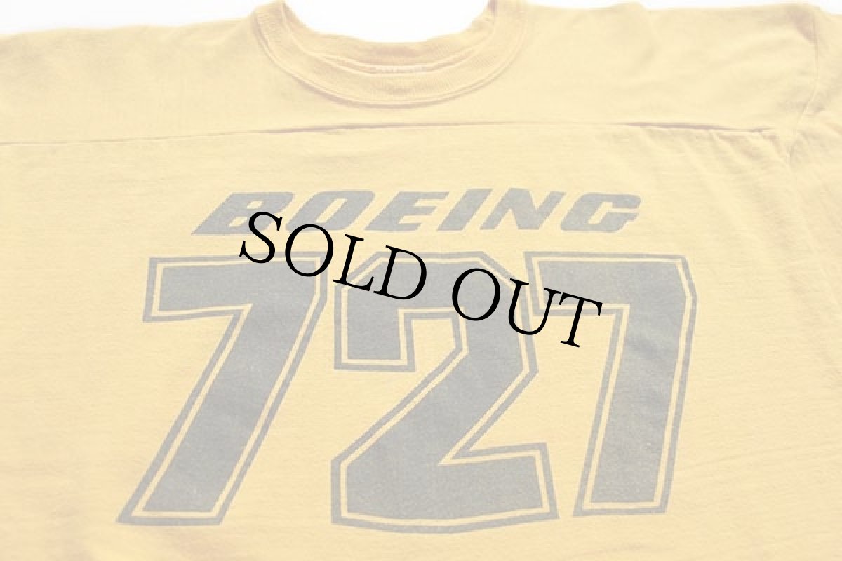 画像5: 70s USA製 MASON BOEING 727 SUPER BOWL 染み込みプリント コットン フットボールTシャツ 黄 L (5)