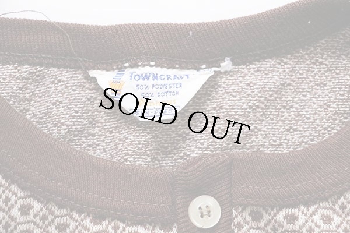 画像4: 70s Penneys TOWNCRAFT 総柄 ヘンリーネック ジャガード Tシャツ 茶 L (4)