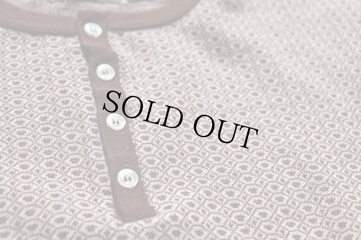 画像5: 70s Penneys TOWNCRAFT 総柄 ヘンリーネック ジャガード Tシャツ 茶 L (5)