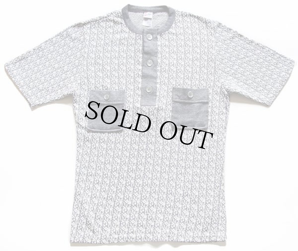 画像2: 70s USA製 Fire&rain BY JANTZEN 花柄 総柄 ヘンリーネック ジャガード Tシャツ M (2)