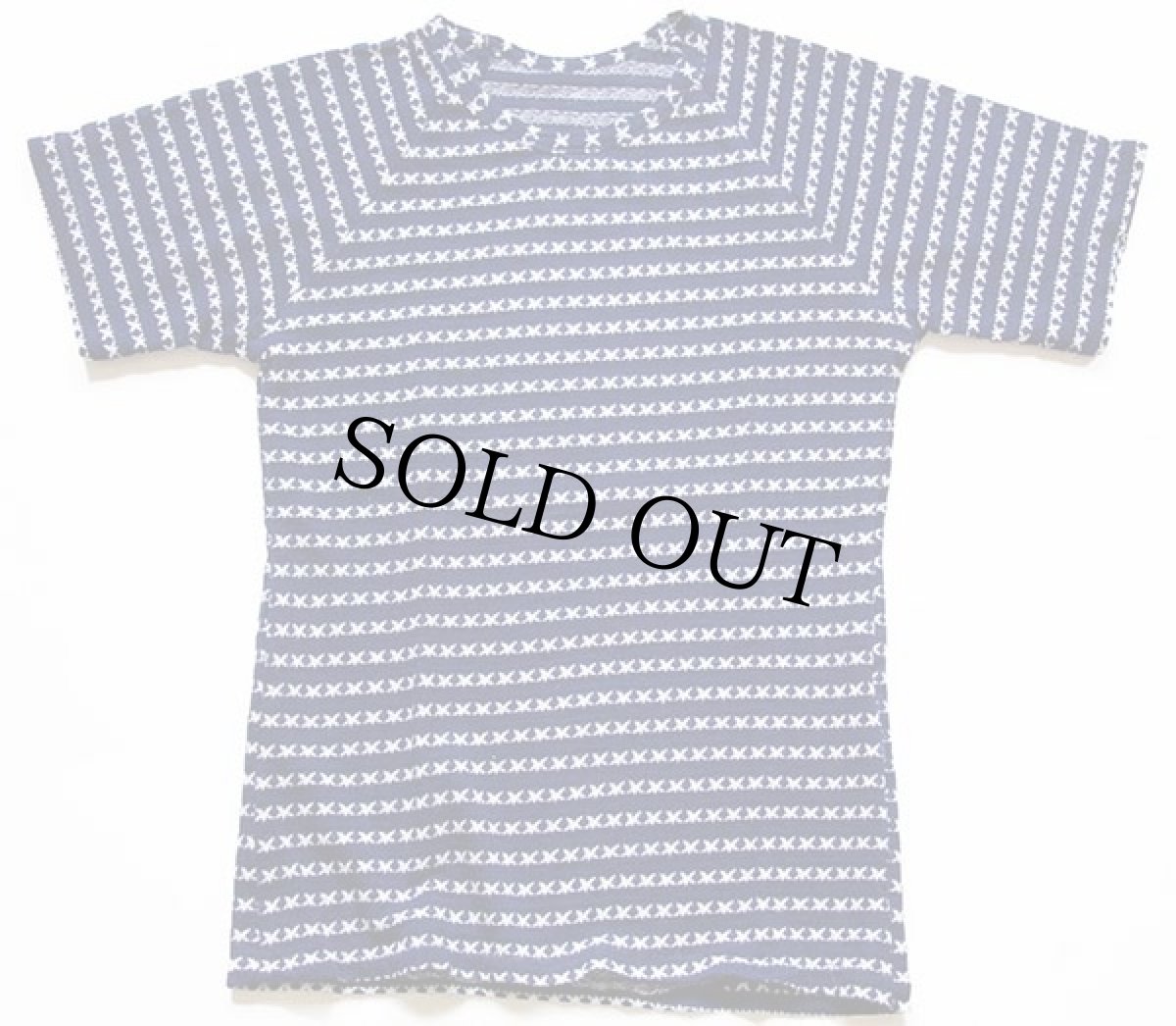 画像2: 70s スター 総柄 ジャガード Tシャツ 紺×白 (2)