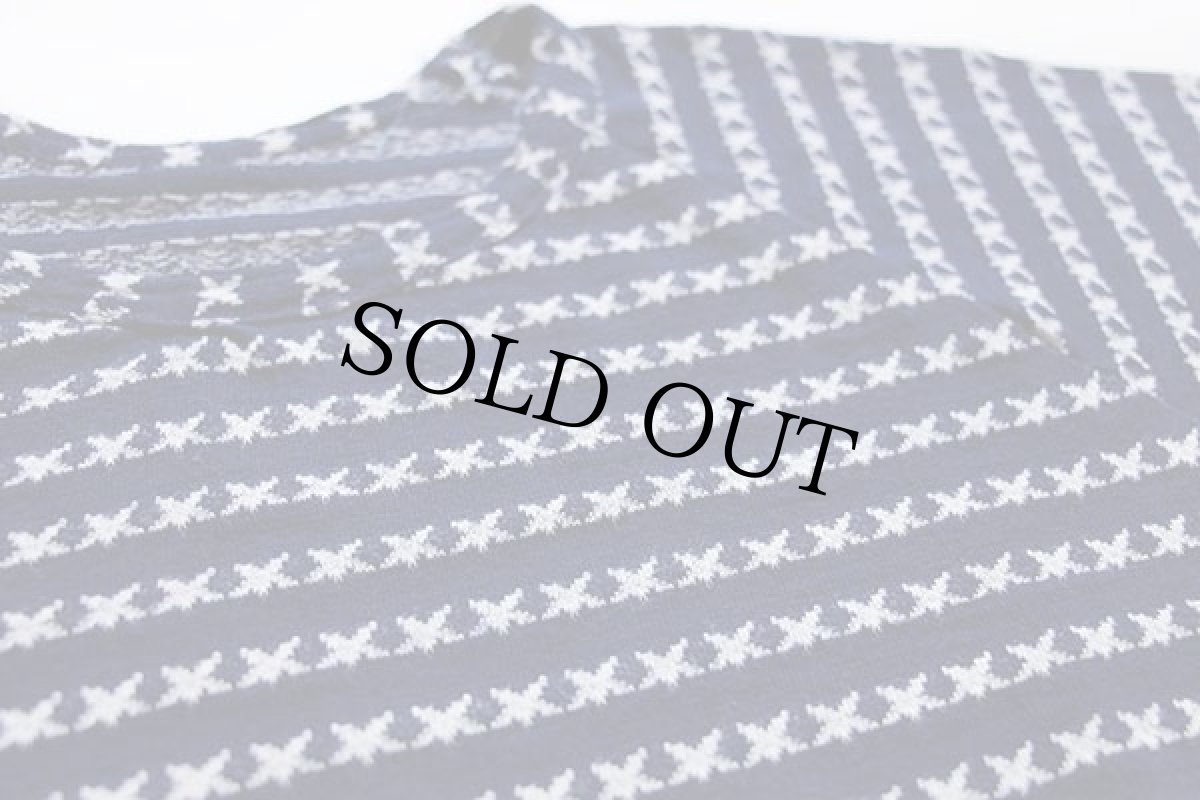 画像3: 70s スター 総柄 ジャガード Tシャツ 紺×白 (3)