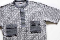画像1: 70s USA製 Fire&rain BY JANTZEN 花柄 総柄 ヘンリーネック ジャガード Tシャツ M (1)