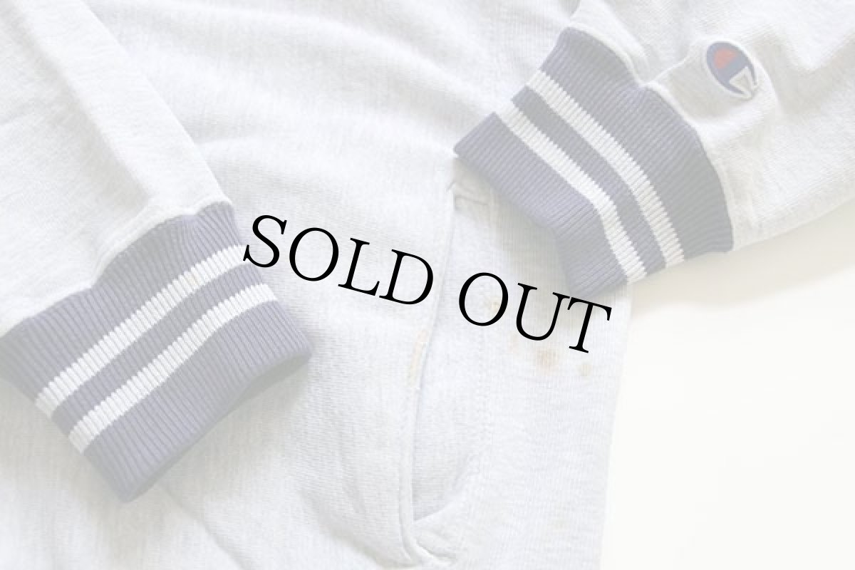 画像5: 90s USA製 Championチャンピオン ワンポイント リブライン リバースウィーブ スウェット スナップパーカー 杢グレー×紫 M (5)