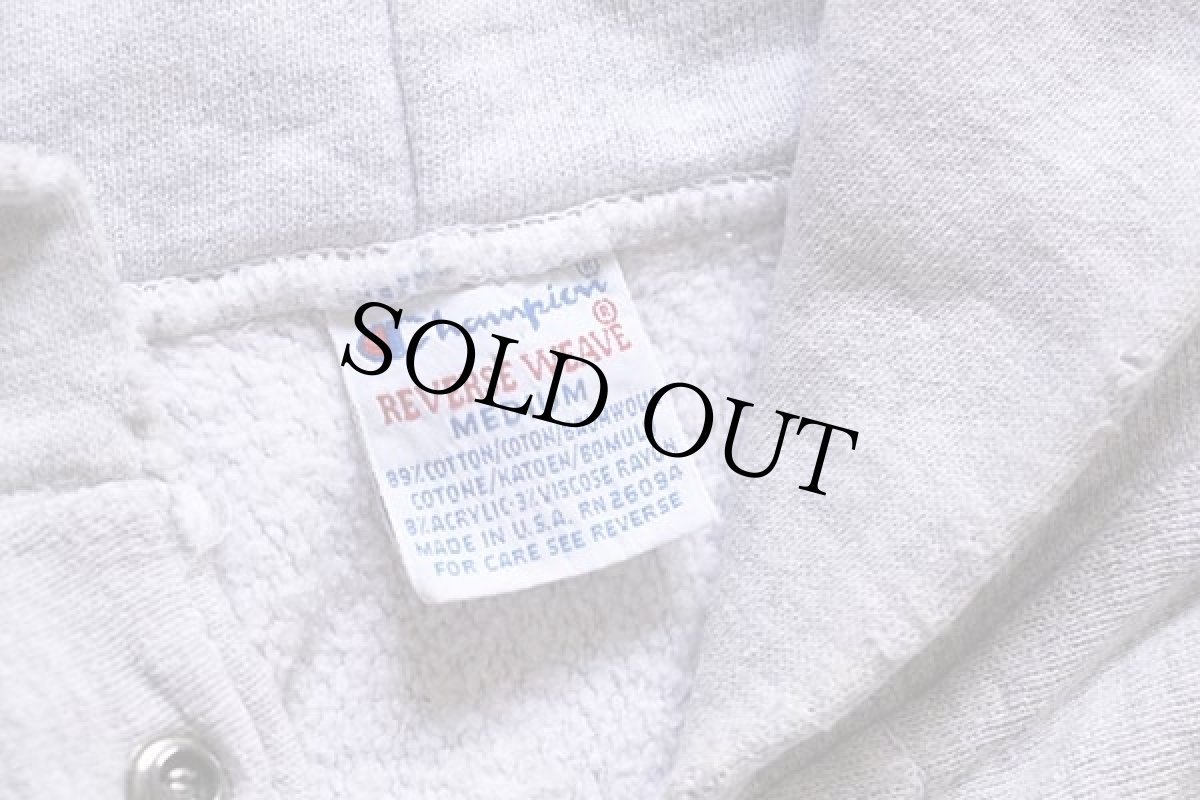 画像4: 90s USA製 Championチャンピオン ワンポイント リブライン リバースウィーブ スウェット スナップパーカー 杢グレー×ピンク M (4)