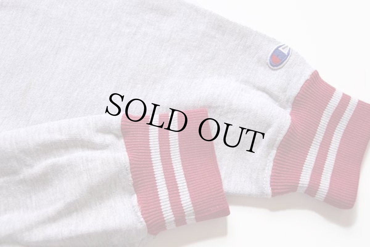 画像5: 90s USA製 Championチャンピオン ワンポイント リブライン リバースウィーブ スウェット スナップパーカー 杢グレー×ピンク M (5)