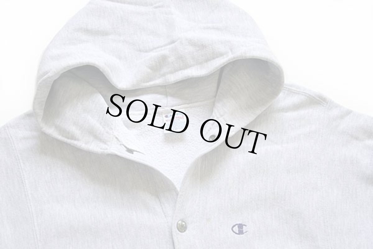 画像3: 90s USA製 Championチャンピオン ワンポイント リブライン リバースウィーブ スウェット スナップパーカー 杢グレー×紫 M (3)