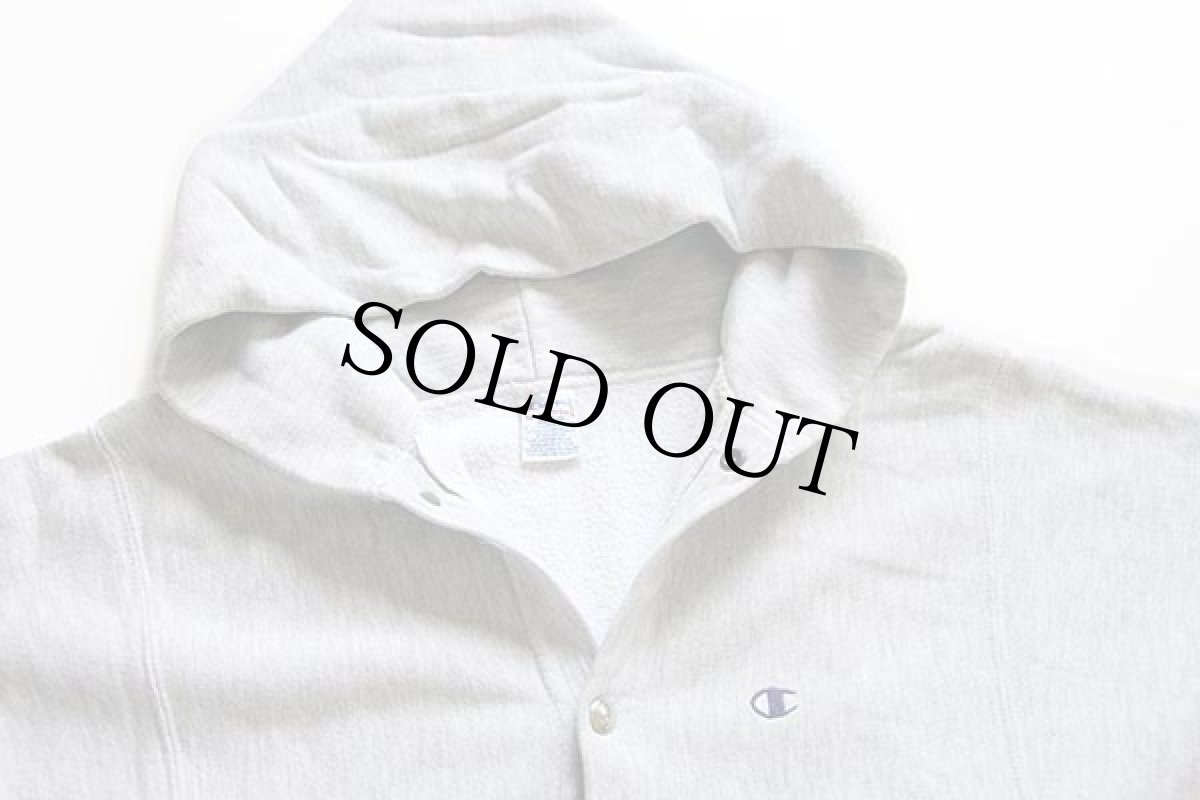 画像3: 90s USA製 Championチャンピオン ワンポイント リブライン リバースウィーブ スウェット スナップパーカー 杢グレー×紫 M (3)