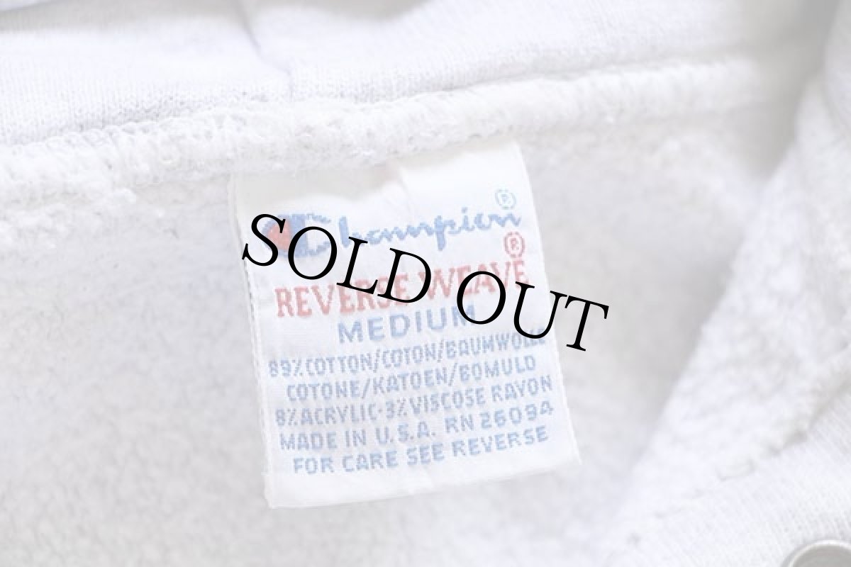 画像4: 90s USA製 Championチャンピオン ワンポイント リブライン リバースウィーブ スウェット スナップパーカー 杢グレー×紫 M (4)