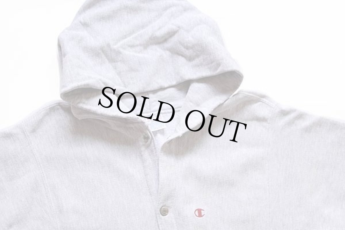 画像3: 90s USA製 Championチャンピオン ワンポイント リブライン リバースウィーブ スウェット スナップパーカー 杢グレー×ピンク M (3)