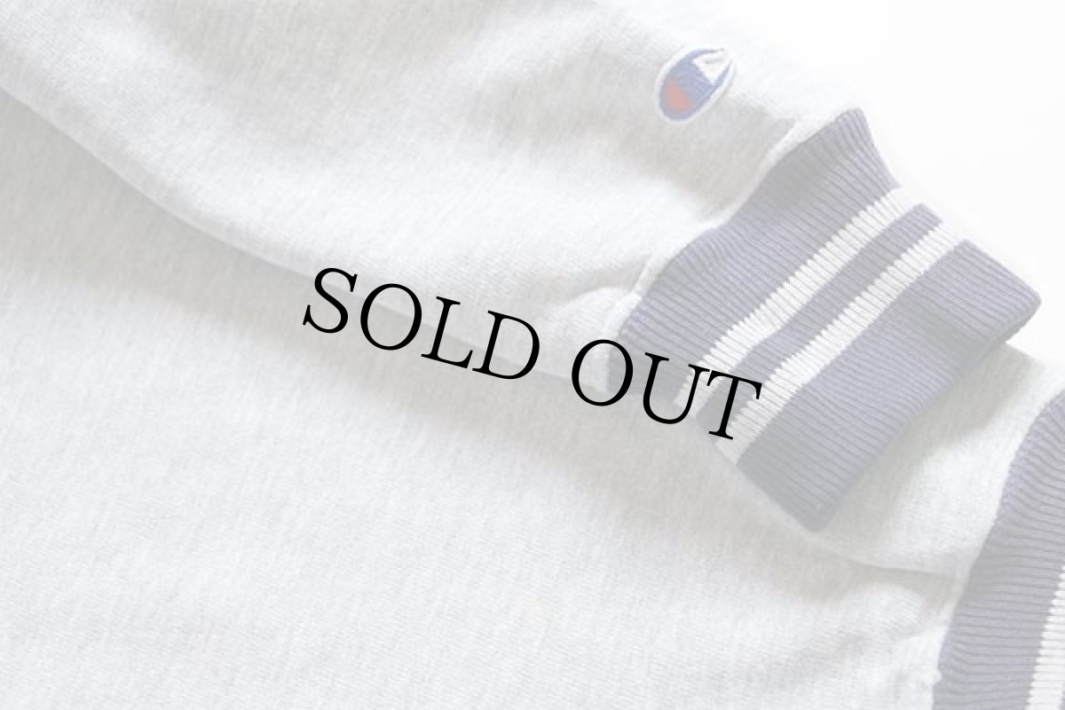 画像5: 90s USA製 Championチャンピオン ワンポイント リブライン リバースウィーブ スウェット スナップパーカー 杢グレー×紫 M (5)