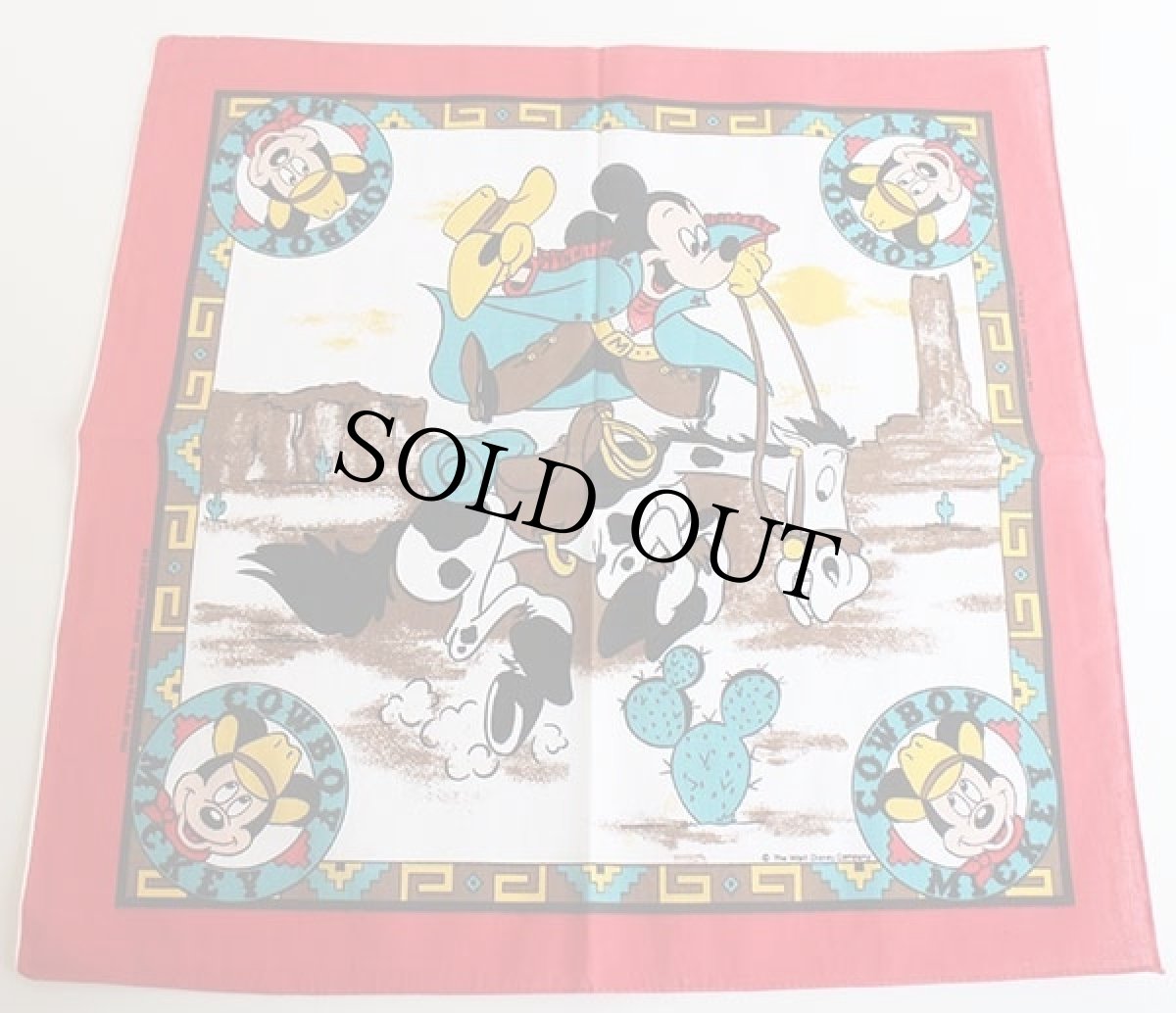 画像1: デッドストック★80s USA製 Disneyディズニー COWBOY MICKEY ミッキー マウス バンダナ (1)