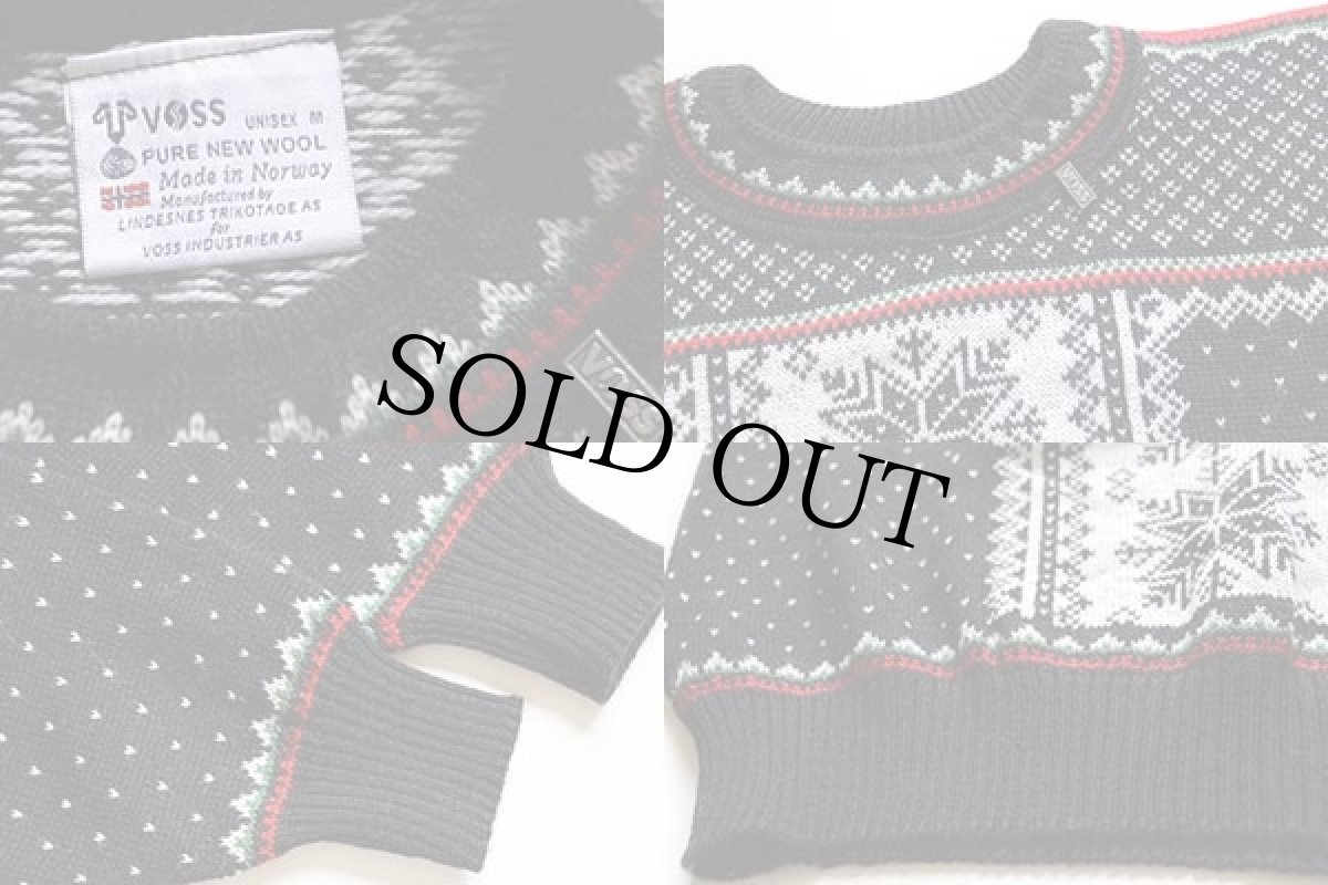 画像3: ノルウェー製 VOSS 雪柄 ノルディック柄 ウールニット セーター UNISEX M (3)