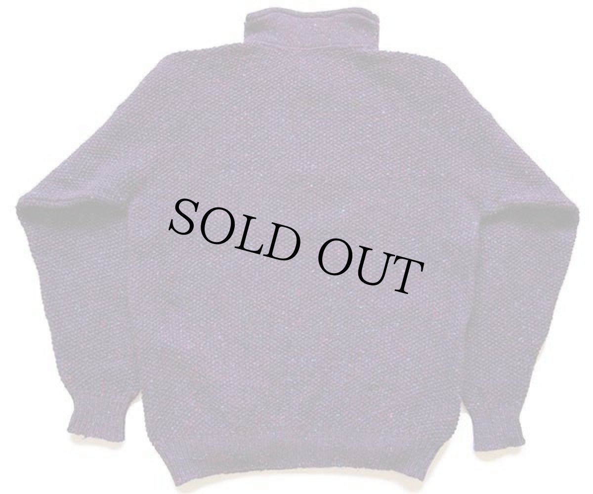 画像2: 80s REI モックネック ネップ入り エルボーパッチ付き ウールニット セーター 紫 M (2)