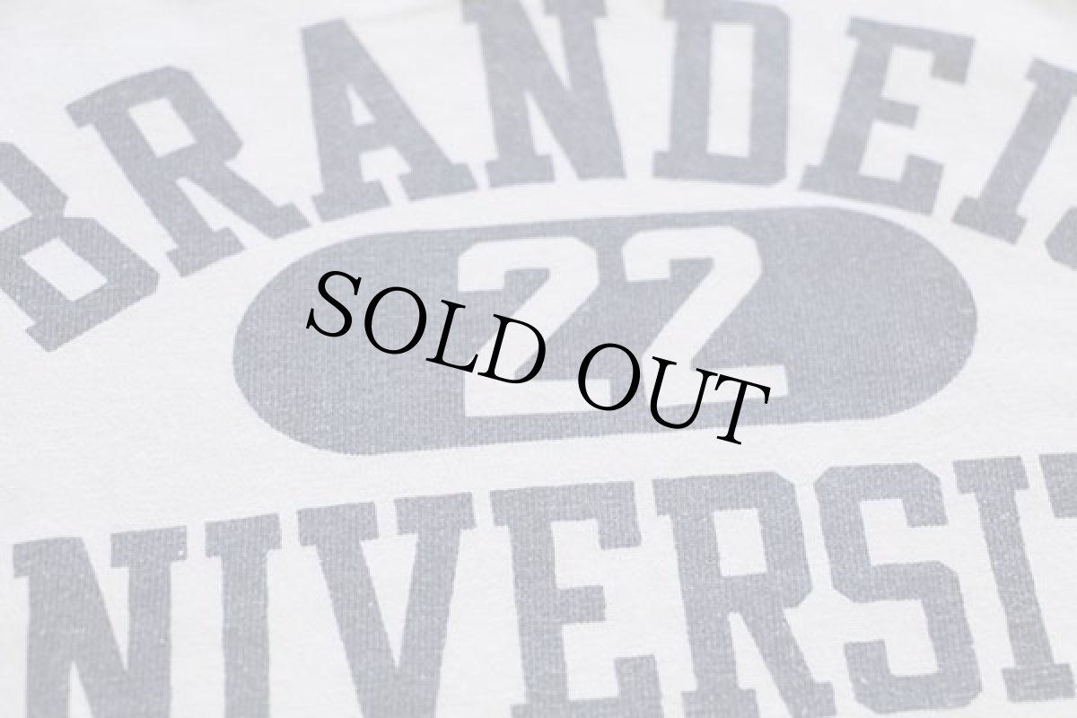 画像4: 80s USA製 Championチャンピオン BRANDEIS 三段中抜き 染み込みプリント コットン フットボールTシャツ 生成り L (4)