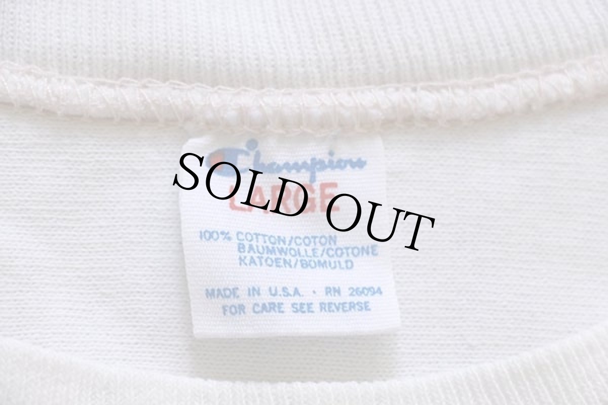 画像5: 80s USA製 Championチャンピオン BRANDEIS 三段中抜き 染み込みプリント コットン フットボールTシャツ 生成り L (5)